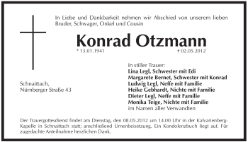 Traueranzeige von Konrad Otzmann von Pegnitz-Zeitung